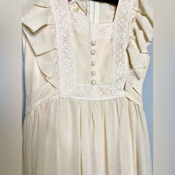 Candi Jones Prairie Pinafore Cotton Crochet Lace Ruffled  Sleeveless Maxi dress - Picture 5 of 15